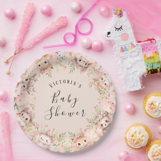 Rosa Waldtiere Personalisierter Name Pappteller (Party)