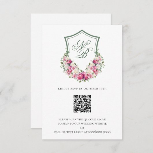 Rosa Wappen Hochzeit RSVP Karte (Vorne/Hinten)