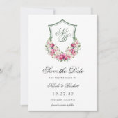 Rosa Wappen Hochzeit Save The Date (Vorderseite)