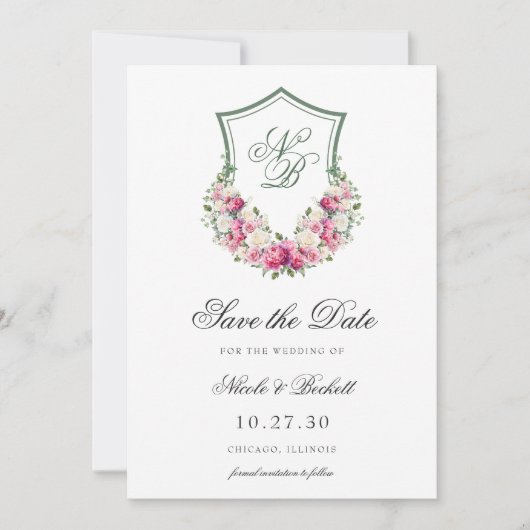 Rosa Wappen Hochzeit Save The Date (Vorderseite)