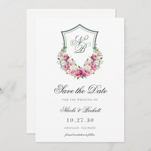 Rosa Wappen Hochzeit Save The Date (Vorne/Hinten)
