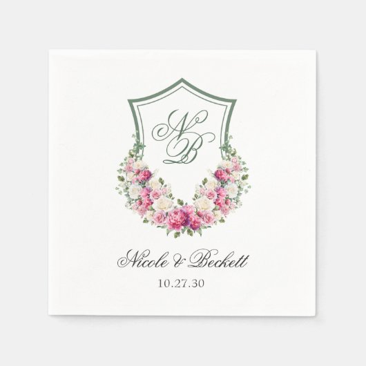 Rosa Wappen Hochzeit Serviette (Vorderseite)