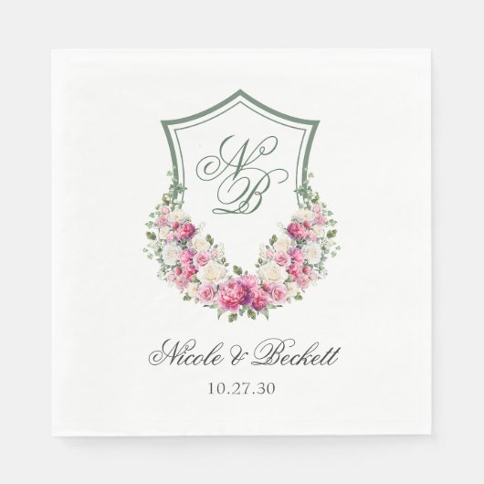 Rosa Wappen Hochzeit Serviette (Vorderseite)