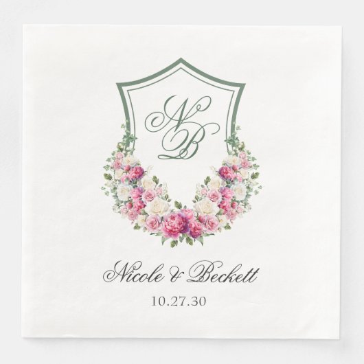 Rosa Wappen Hochzeit Serviette (Vorderseite)