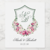 Rosa Wappen Hochzeit Weinetikett (Einzelnes Label)