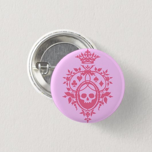 Rosa Wappen mit Schaltfläche "Skull and Cardsuits" Button (Vorne & Hinten)