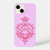 Rosa Wappen mit Skull und Cardsuits iPhone 14 Fall Hülle (Rückseite)