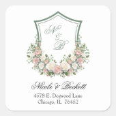 Rosa Wappen Quadratischer Aufkleber (Vorderseite)