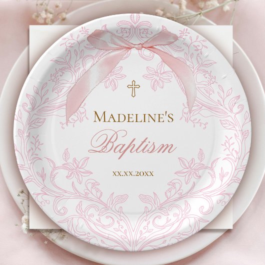 Rosa Wappen | Taufe Pappteller