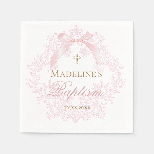 Rosa Wappen | Taufe Serviette (Vorderseite)