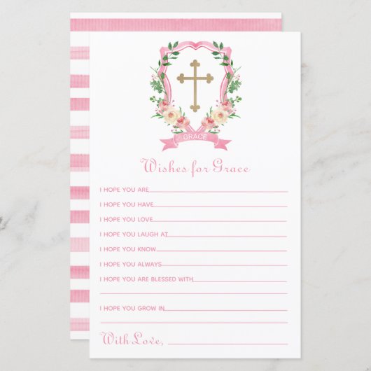 Rosa Wappen Taufe Wünsche für Baby (Vorne/Hinten)