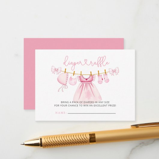 Rosa Wäscheleine Mädchen Duschdusche Windelwanne R Begleitkarte (Vorderseite/Rückseite Beispiel)