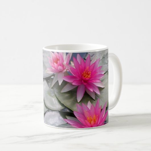 Rosa Wasser-Lilien Kaffeetasse (VorderseiteRechts)