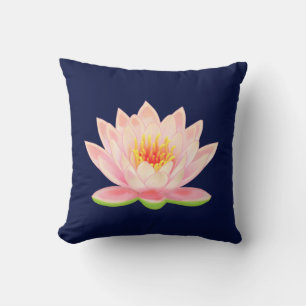 Rosa Wasserblume auf Marineblau Kissen