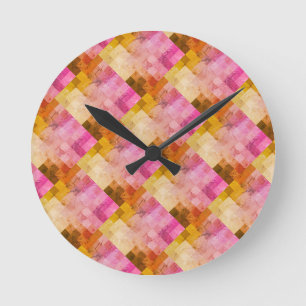 Rosa Wasserfarb-Geometrie-Muster Runde Wanduhr