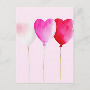 Rosa Wasserfarbballons Valentinsgruß Postkarte