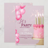 Rosa Wasserfarbe 13. Geburtstag Einladung (Vorne/Hinten)