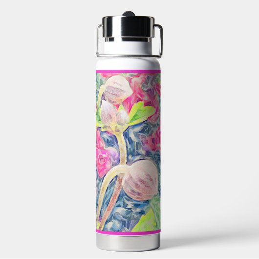 Rosa Wasserfarbe Anemone Blauer Akzent Warmkalte V Trinkflasche (Hinten)