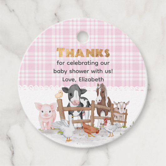 Rosa Wasserfarbe auf der Baby-Dusche der Landtiere Geschenkanhänger (Vorderseite)