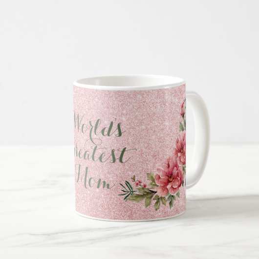 Rosa Wasserfarbe auf Glitzer - die größte Mama der Kaffeetasse (VorderseiteRechts)