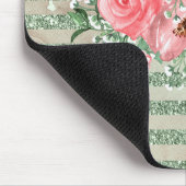 Rosa Wasserfarbe auf grünem Glitzer Streifen Mousepad (Ecke)