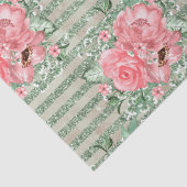 Rosa Wasserfarbe auf grünem Glitzer Streifen Seidenpapier (Detail)