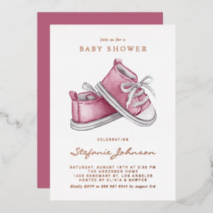 Rosa Wasserfarbe Babyschuhe It's a Girl Baby Showe Folieneinladung