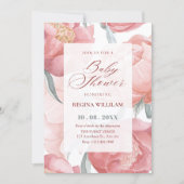 Rosa Wasserfarbe Babyshower mit Blumenmuster Einladung (Vorderseite)