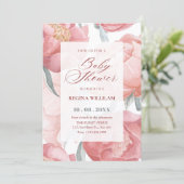 Rosa Wasserfarbe Babyshower mit Blumenmuster Einladung (Stehend Vorderseite)