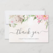 Rosa Wasserfarbe Bläserne Elegante Hochzeit Dankeskarte (Vorderseite)