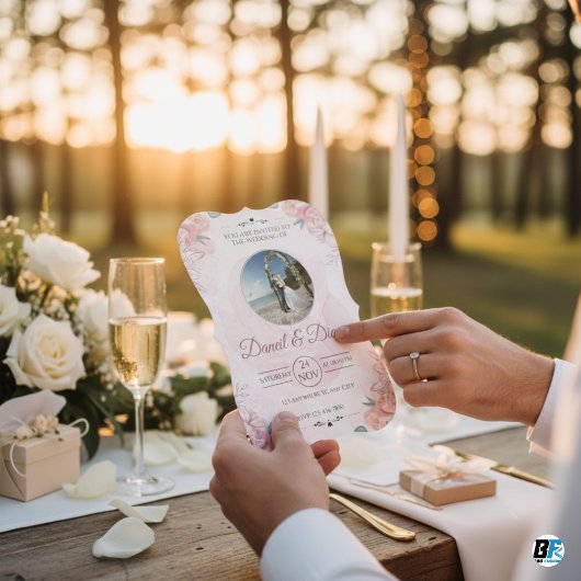 Rosa Wasserfarbe Bläserne Elegante Hochzeit Einladung