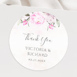 Rosa Wasserfarbe Bläserne Elegante Hochzeit Runder Aufkleber<br><div class="desc">Schöne Hochzeit Vielen Dank,  dass Sie Aufkleber mit rosa Aquarellfarben Blume mit modernen handschriftlichen Kalligraphie.</div>