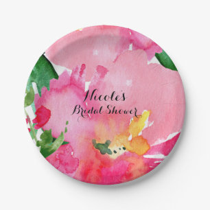 Rosa Wasserfarbe Blume Blumen Sommer Brautparty Pappteller