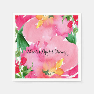 Rosa Wasserfarbe-Blumen-Blumen-Sommer-Brautparty Serviette