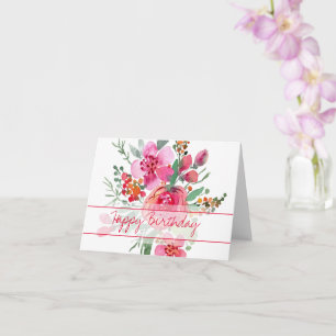 Rosa Wasserfarbe Blumen Geburtstagskarte Karte