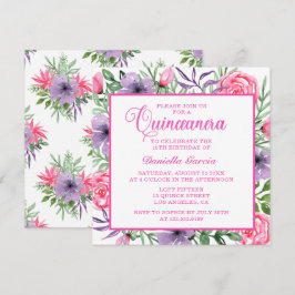 Rosa Wasserfarbe Blumenmodern Quinceñera Einladung