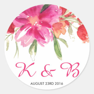 Rosa Wasserfarbe-Blumensträußchen-Monogramm-Aufkle Runder Aufkleber