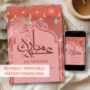 Rosa Wasserfarbe-Bogen Eid Mubarak Floralkarte Feiertagskarte