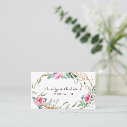 Rosa Wasserfarbe Bohemisches Blumenkraut II Visitenkarte (Stehend Vorderseite)