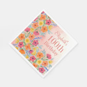 Rosa Wasserfarbe Botanischer Personalisierter Gebu Serviette (Ecke)