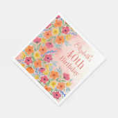 Rosa Wasserfarbe Botanischer Personalisierter Gebu Serviette (Ecke)