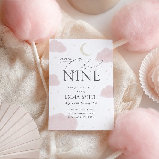 Rosa Wasserfarbe Cloud Nine Babyparty  Einladung