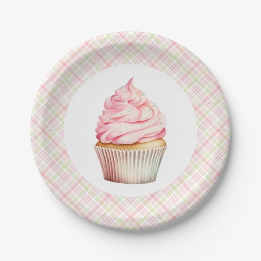 Rosa Wasserfarbe Cupcake Pappteller (Vorderseite)