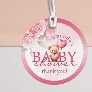 Rosa Wasserfarbe Danke Teddybär Baby Shower Geschenkanhänger
