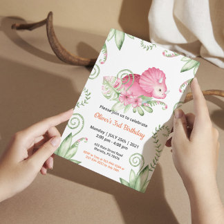 Rosa Wasserfarbe Dinosaurier Mädchen Geburtstagsde Einladung