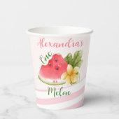 Rosa Wasserfarbe Eins in einem Melon Girl Erstgebu Pappbecher (Rückseite)