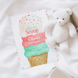 Rosa Wasserfarbe Eiscreme 1. Geburtstag Einladung