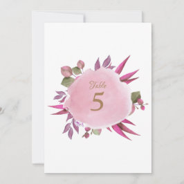 Rosa Wasserfarbe Elegante Hochzeitskarte Tischnumm