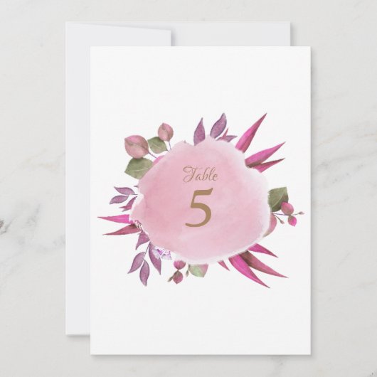Rosa Wasserfarbe Elegante Hochzeitskarte Tischnumm (Vorderseite)