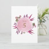 Rosa Wasserfarbe Elegante Hochzeitskarte Tischnumm (Stehend Vorderseite)
